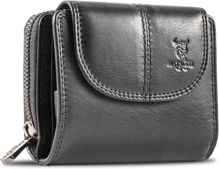 MATADOR Echt Leder Damen Geldbörse TüV Geprüfter RFID/NFC Schutz Brieftasche Frauen Kompakt Grösse P