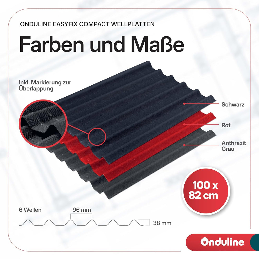 Onduline–EASYFIX COMPACT Dachplatten Bitumenwellplatten Schwarz-Trapez-Dachsystem einfach zu Verlege