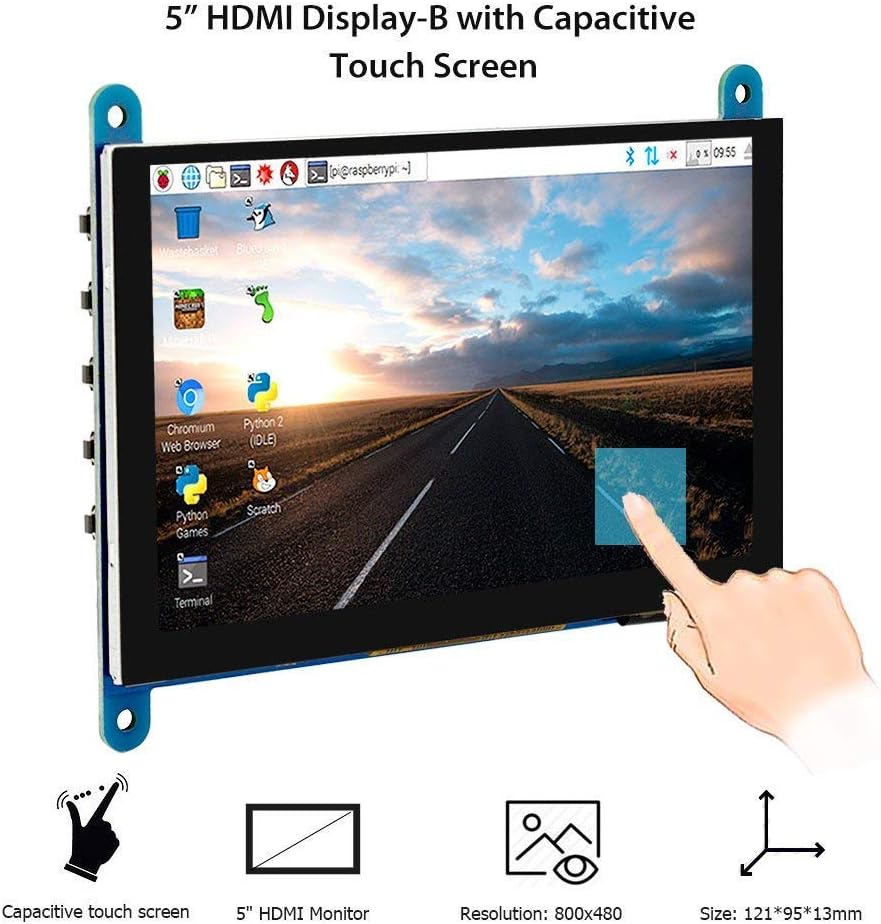 ELECROW Mini Monitor für Raspberry Pi, 5-Zoll HD Touchscreen Monitor 800x480 Kompatibel mit Raspberr