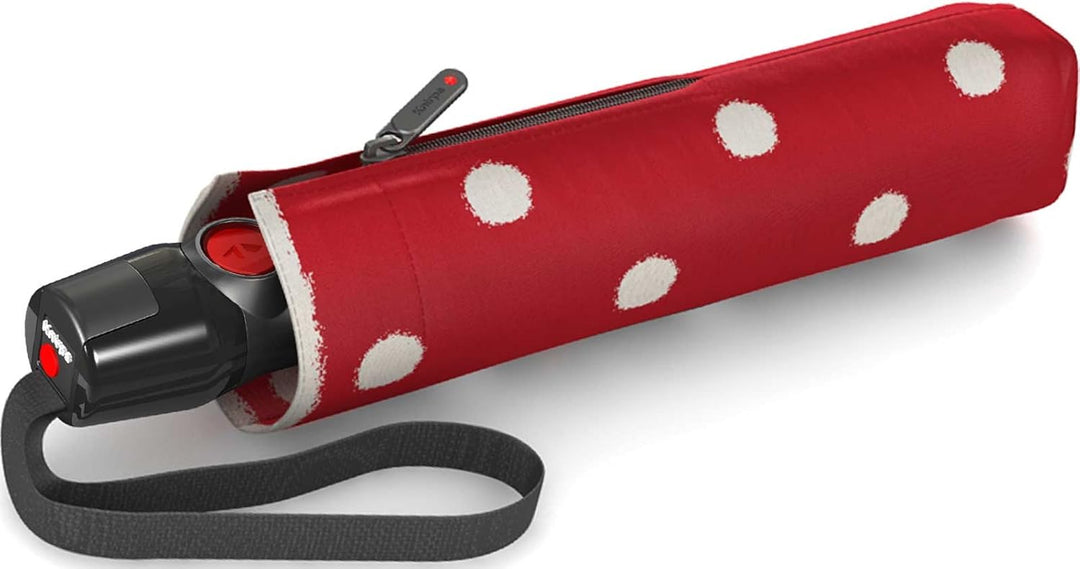 Knirps T.200 Taschenschirm Duomatic DOT Art Rot - inkl. Futteral im Schirmdesign - Hochqualitative V