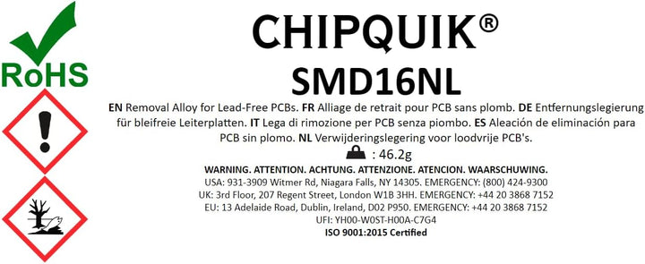 ChipQuik Alloy for SMD Removal (16ft. In 30-6.5in. Lengths) lead-free