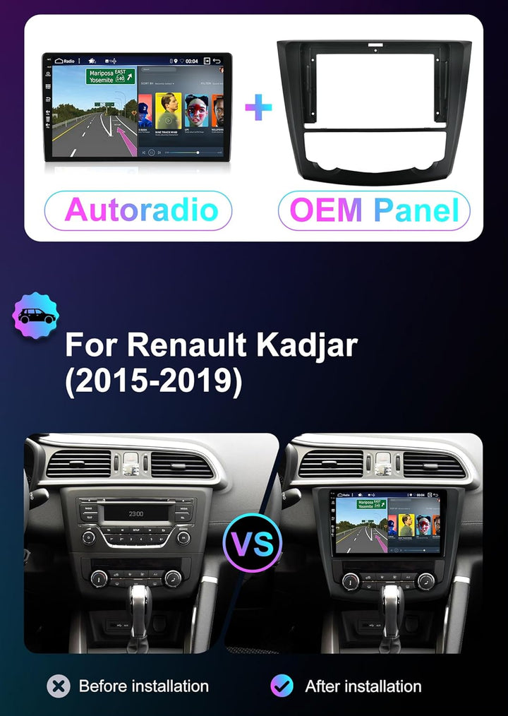 [2+64GB] Android 16 Autoradio mit Navi für Renault Kadjar 2015-2019-CarPlay/Android Auto/GPS/Lenkrad