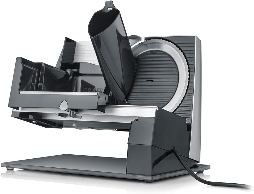 GRAEF Allesschneider S32100, multifunktionale elektrische Schneidemaschine, kippbar, Wurst, Käse, Br