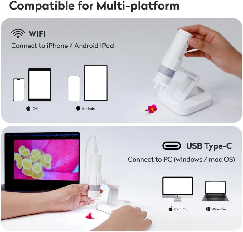 USB Digital Mikroskop für Kinder, MatataStudio M2C WiFi Digitales Mikroskop 50X-1000X 2-in-1 Tragbar
