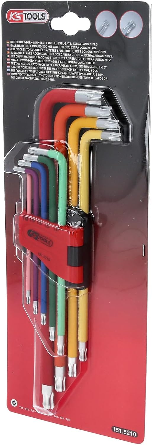 Kugelkopf-Torx-Winkelstiftschlüssel-Satz, Extra lang und 108° abgewinkelt, 9-tlg
