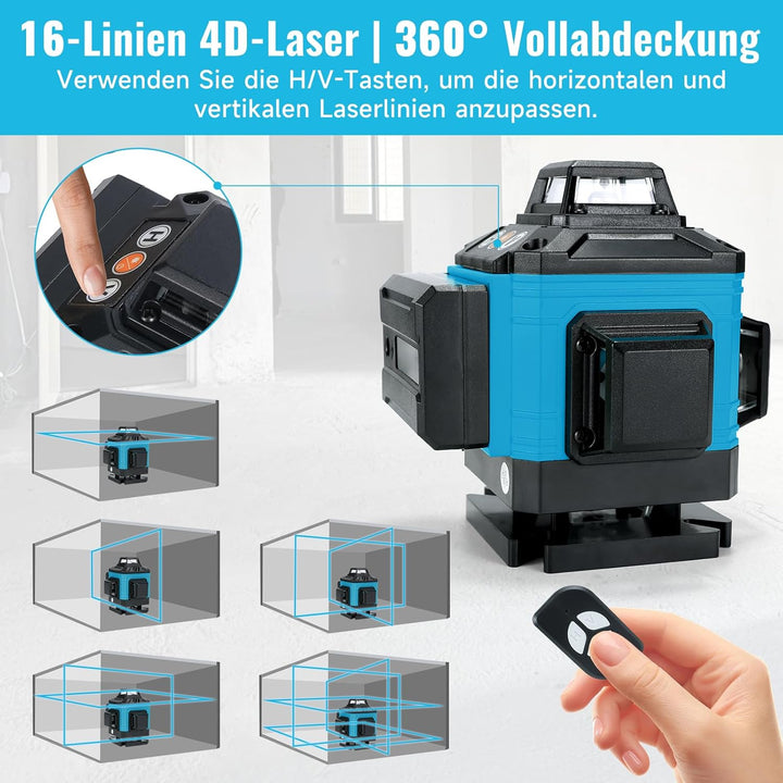 Kreuzlinienlaser 4×360° Selbstnivellierender Laser-Wasserwaage mit 16 Linien – Grüner Kreuzlinienlas