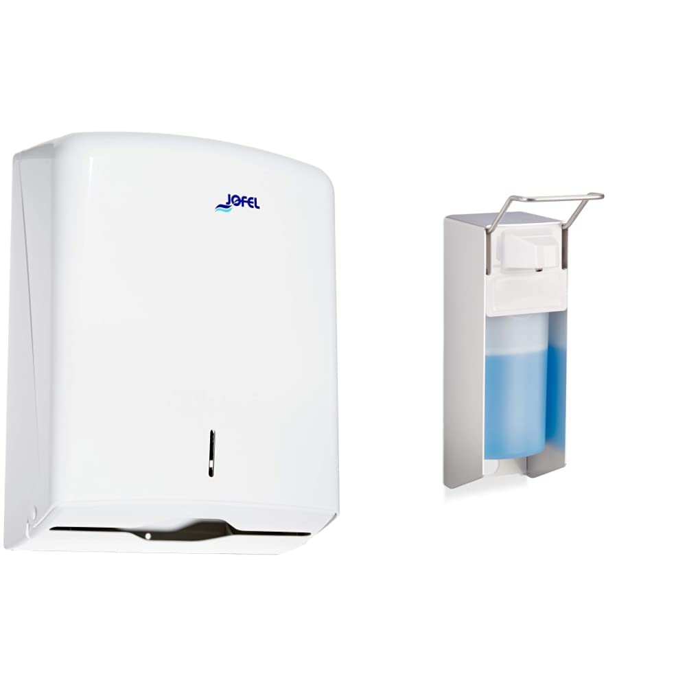 Jofel AH33000 - HANDTUCHSPENDER Z-FALZ AZUR WEISS & Relaxdays Eurospender 500 ml, Seifenspender Wand