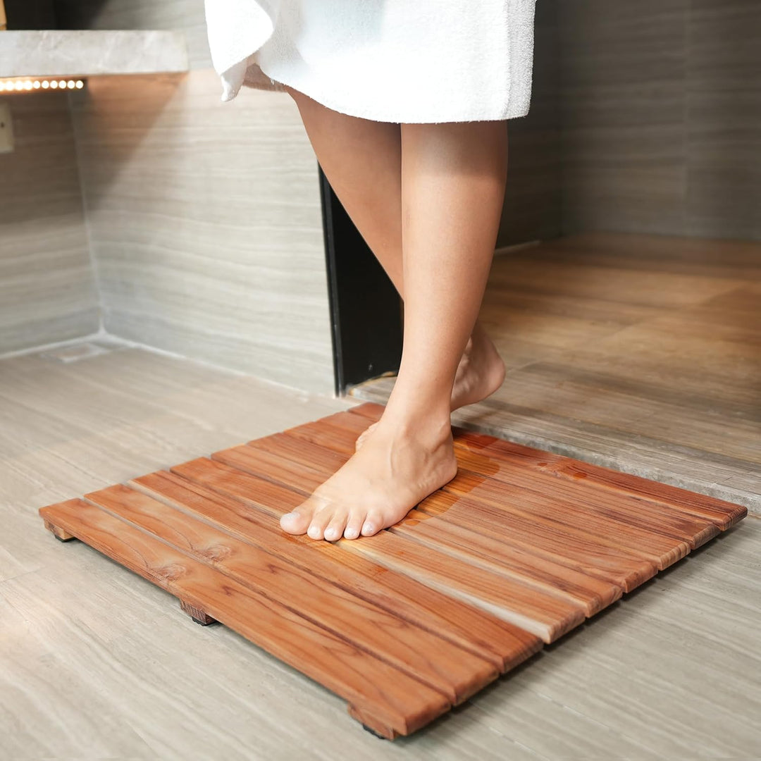 VaeFae Teak Duschmatte rutschfeste Badematte Luxus Spa Matte Holzmatte für Badewanne 50.8 x 50.8 cm