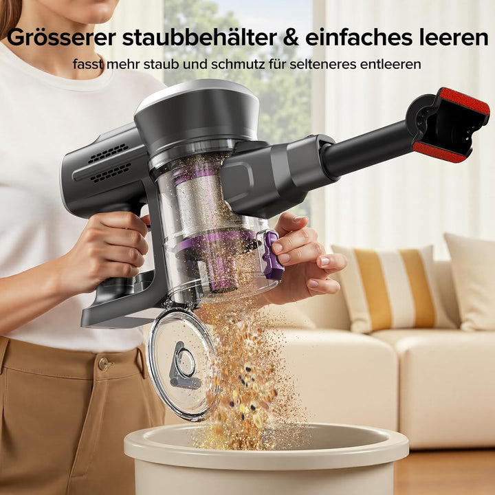 Lubluelu Kabelloser Staubsauger 400W, 45.000Pa Saugkraft, 50 Min Laufzeit, Anti-Tangle-Bürste & 2 Fi