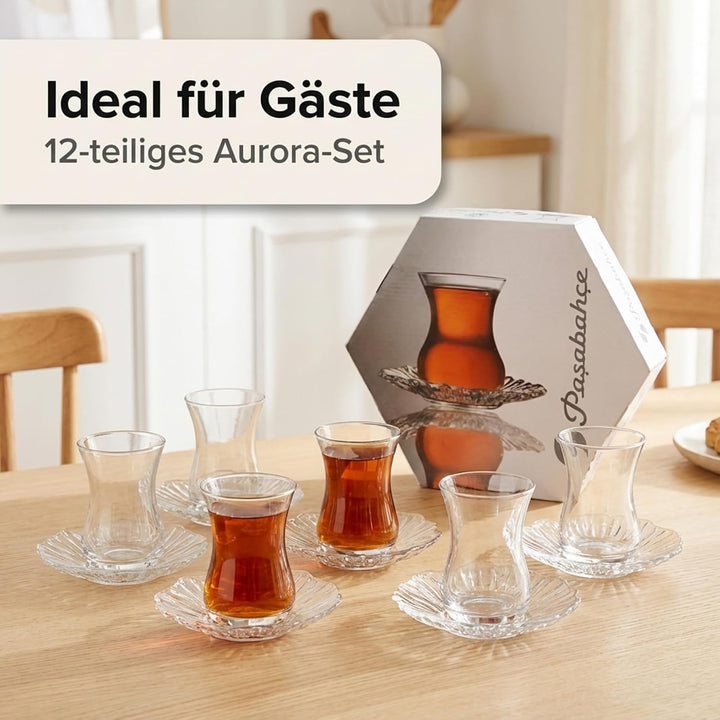 by Pasabahce Aurora Teegläser 160 ml, 12er Set, Tee Gläser aus Kristallglas, spülmaschinengeeignet A