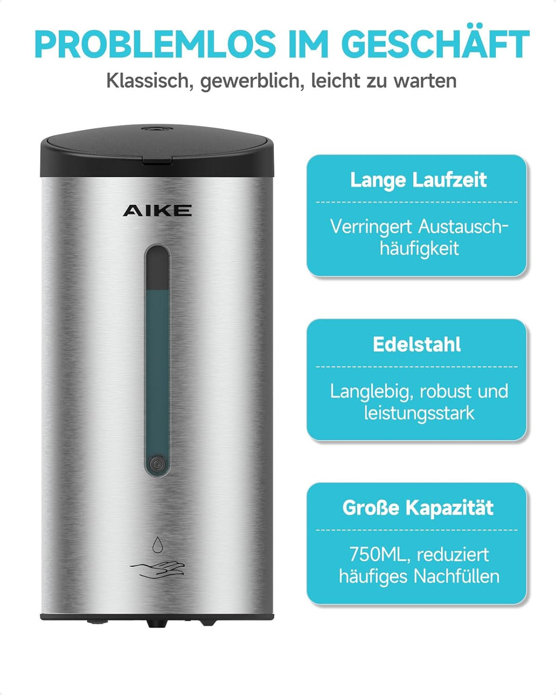 AIKE AK1205 Seifenspender Automatisch Wandbefestigung, 800ml Kommerzieller Automatischer Flüssigseif