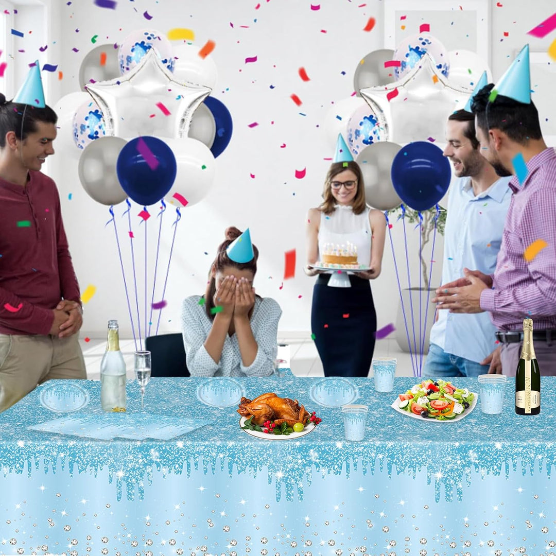 Hellblau Partygeschirr,81 Stück Baby Blau Diamant Pappteller Set Pappteller, Pappbecher,Servietten u