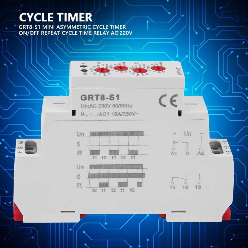 Zeitrelais, GRT8-S1 AC 230 V Mini Asymmetrischer Zyklus-Timer EIN/AUS Wiederholungszyklus-Zeitrelais