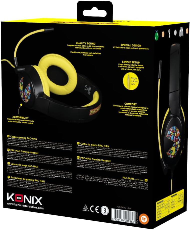Konix Pac-Man Kabelgebundenes Over-Ear-Gaming-Headset für PC, PS5, Switch 2, Xbox Series X|S - 45°-M
