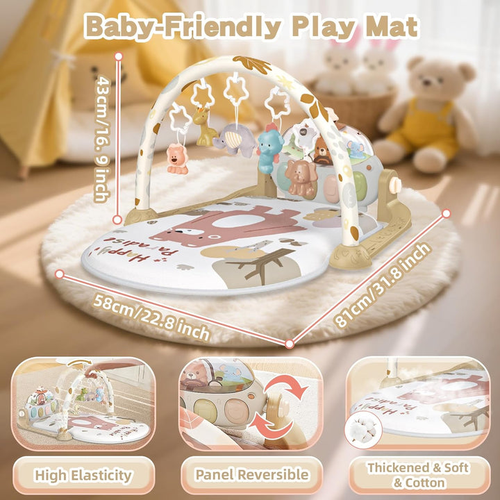 Spielbogen Baby 0-6 Monate, Spielmatte Baby mit Einstellbare Klaviermusik und Rasseln, Lauf- und Akt
