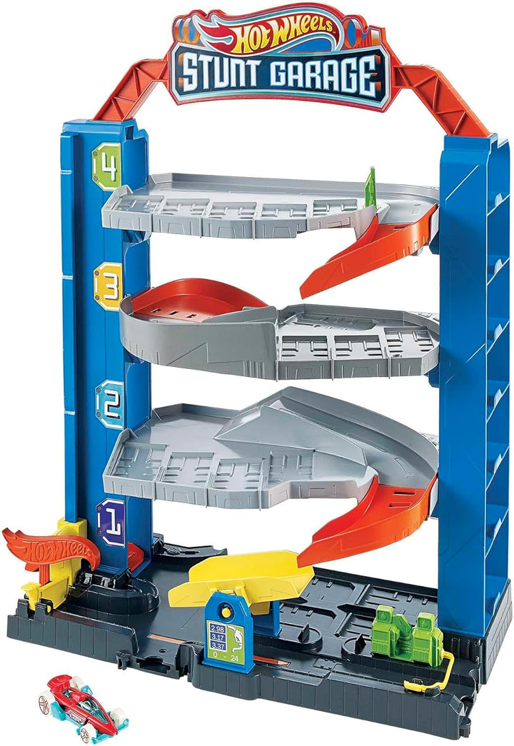 Hot Wheels GNL70 City Stunt Garage-Spielset, Geschenk für Kinder von 3 bis 8 Jahren, mit Aufzug zu d