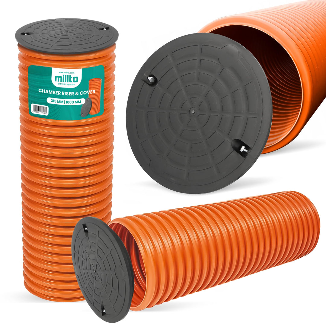 Millto™ Steigrohr mit Abdeckung Deckel 100cm 315 mm Schachtrohr Wellrohr Kanalschacht Kanalrohr Scha
