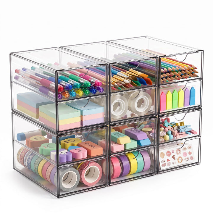 6‑Pack Stapelbarer Acryl Organizer mit 12 Schubladen