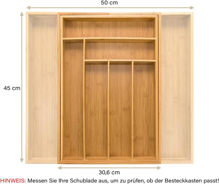 budu Besteckkasten #45 (Tiefe 45cm) aus Bambus - Schubladen Ordnungssystem für die Küche - Besteckka