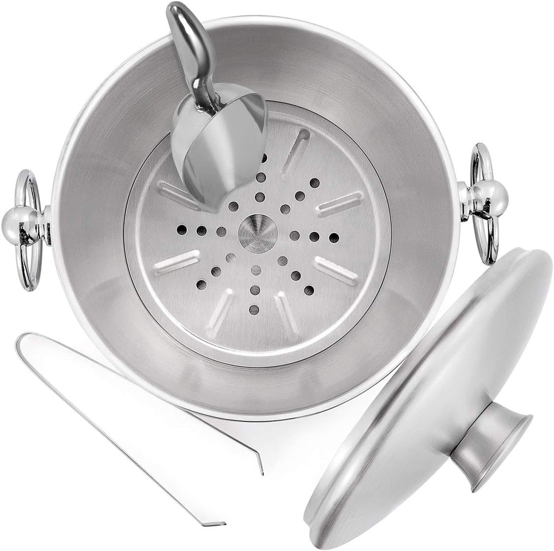 3L Eiskübel Edelstahl mit Deckel, Schaufel, Zange und Sieb – gut verarbeiteter isolierter Edelstahl
