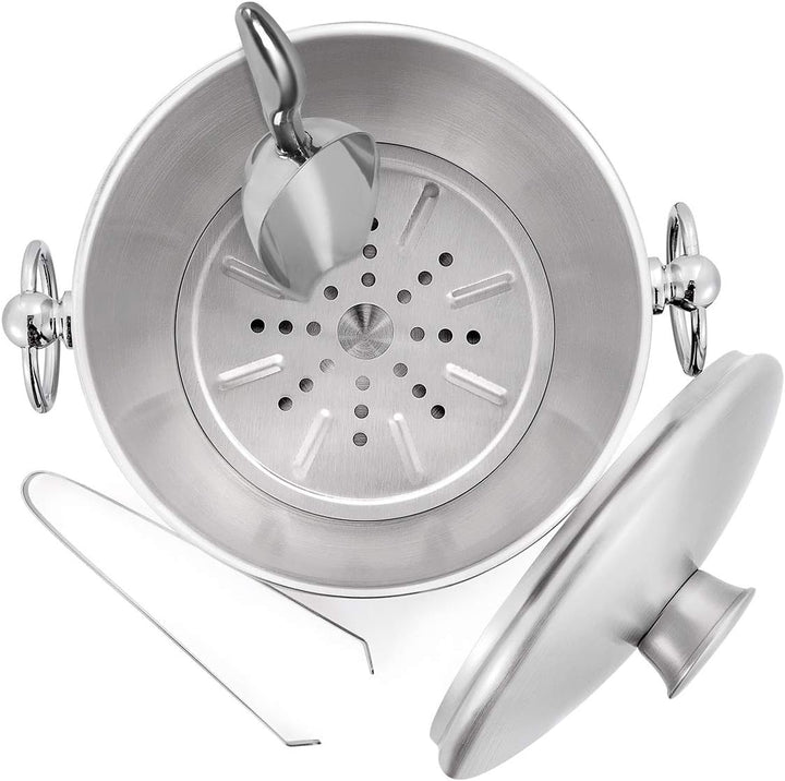 3L Eiskübel Edelstahl mit Deckel, Schaufel, Zange und Sieb – gut verarbeiteter isolierter Edelstahl