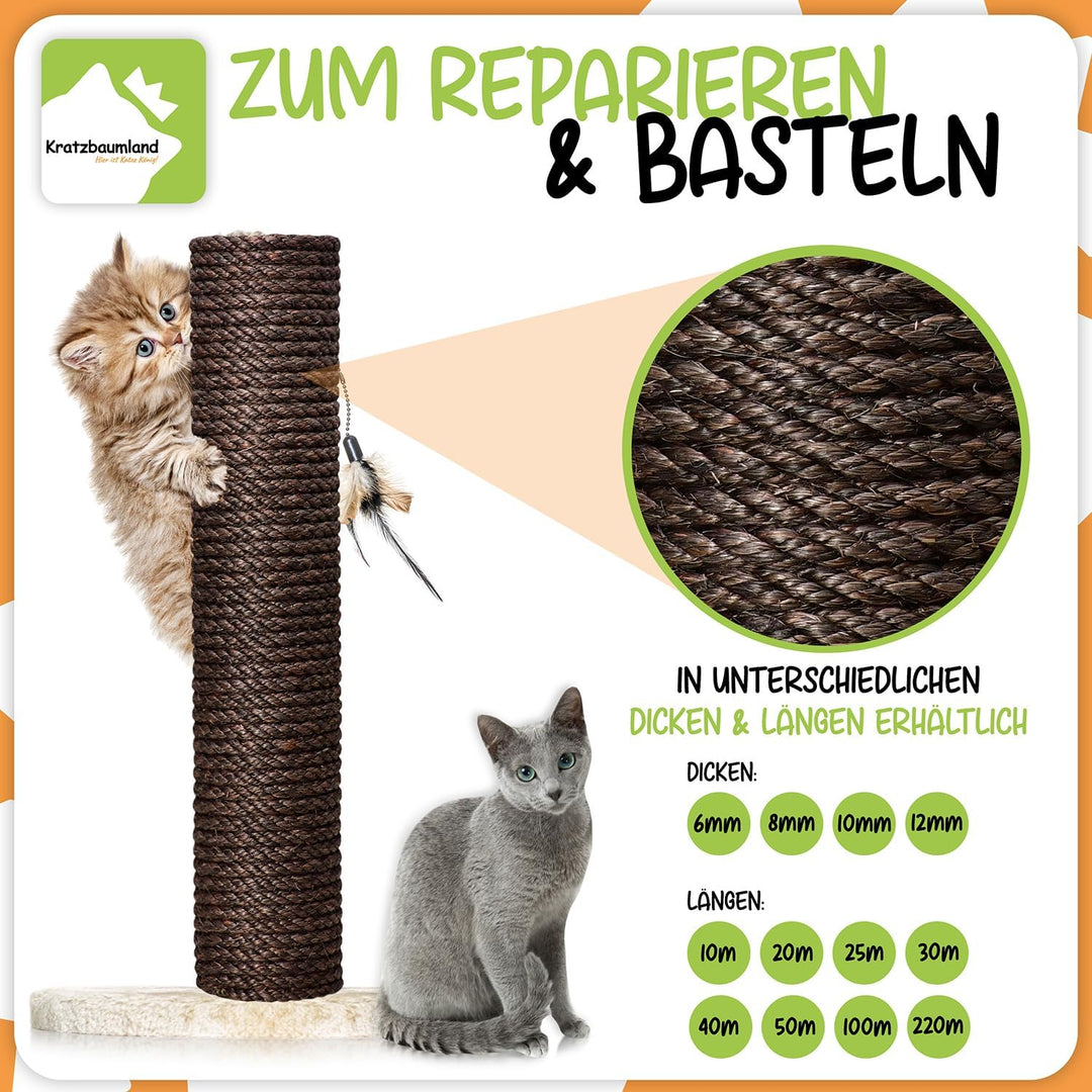 Kratzbaumland Premium-Sisalseil braun 8 mm, braunes Sisalseil für Kratzbäume (versch. Längen) (100 M