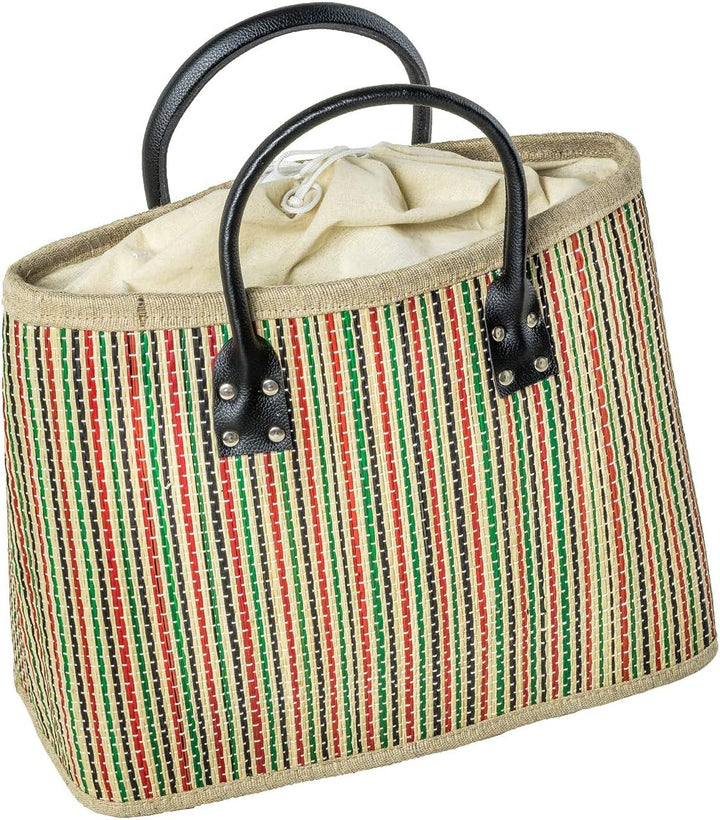LaFiore24 Einkaufstasche Shopper Henkeltasche Korb Handtasche Allzwecktasche Mehrfarbig Gestreift, M