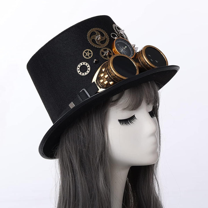 COSDREAMER Unisex Steampunk Brille Top Hüte Halloween Cosplay Hut (58 cm) Schwarz 8 M, Schwarz 8 M