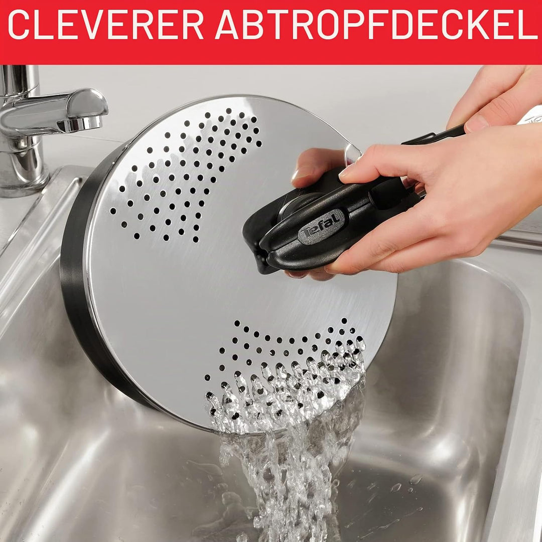 Tefal Ingenio Abtropfdeckel aus Edelstahl, einfache Aufbewahrung, Multidurchmesser, kompatibel mit I