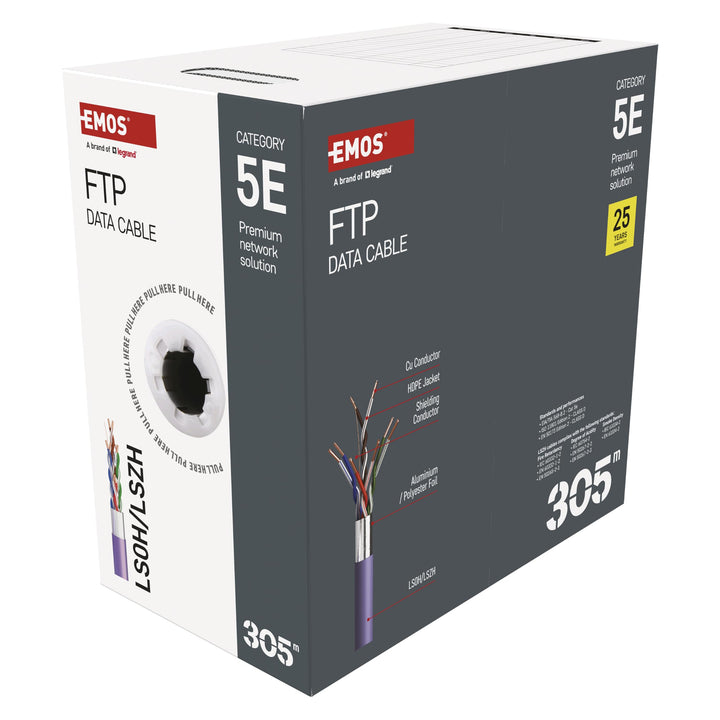 EMOS - FTP Netzwerkkabel CAT 5e, 305m, PVC LSZH - CAT5e-Patchkabel FTP - Gigabit LAN Kabel - geschir