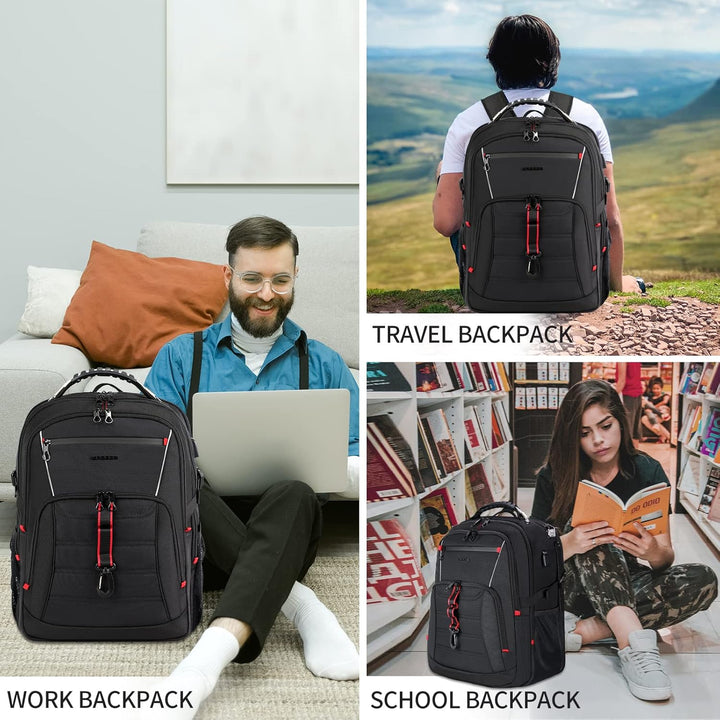 KROSER Grosser Rucksack für Herren, 17,3 – 18,4 Zoll, XXXL, Laptop-Rucksack, mit RFID-Taschen und wa
