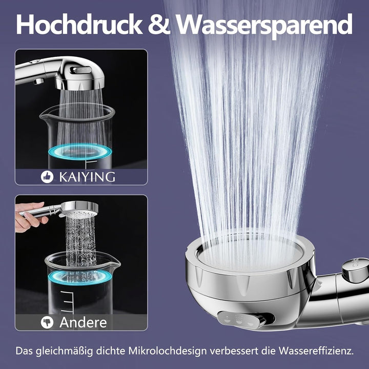 KAIYING Wassersparender Duschkopf mit Filter Gegen Kalk für Hartes Wasser, 3+1 Sprühmodi Duschbrause
