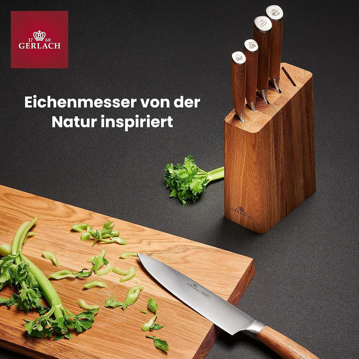 Gerlach Natur Messerblock Messerset Küchenmesserset 5 Messer aus Edelstahl Buchenholz Küchenmesser i