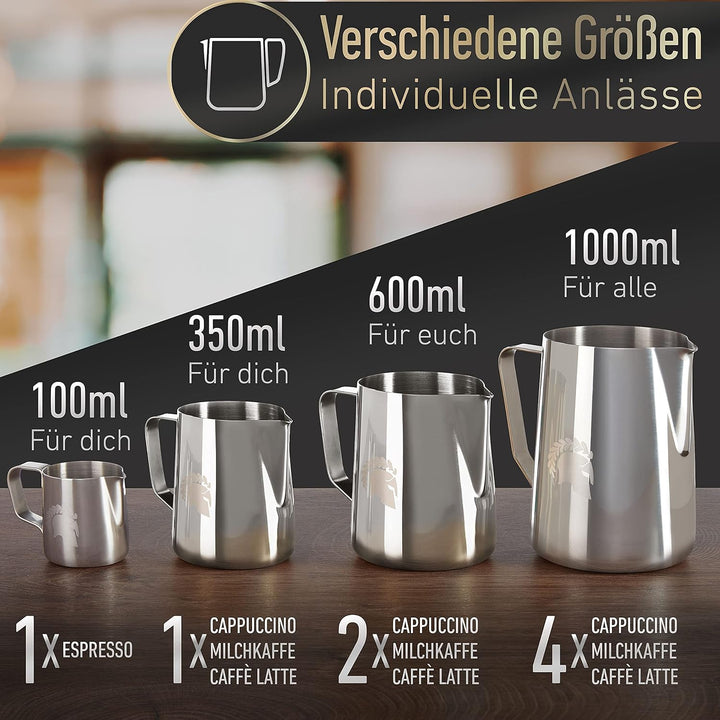 Barista Legends® Milchkännchen Edelstahl Milchkännchen Set silber 100ml + 350ml + 600ml - Milchschau