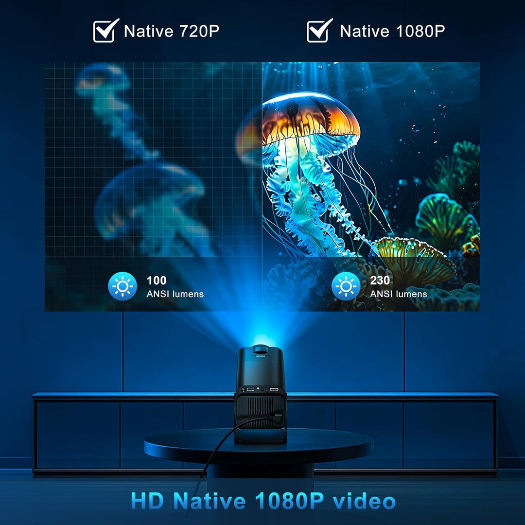 Seseno Beamer, Mini Projektor, 4K FHD 1080P Tragbarer Projektor, Unterstützt Android 11.0 5G WiFi 6