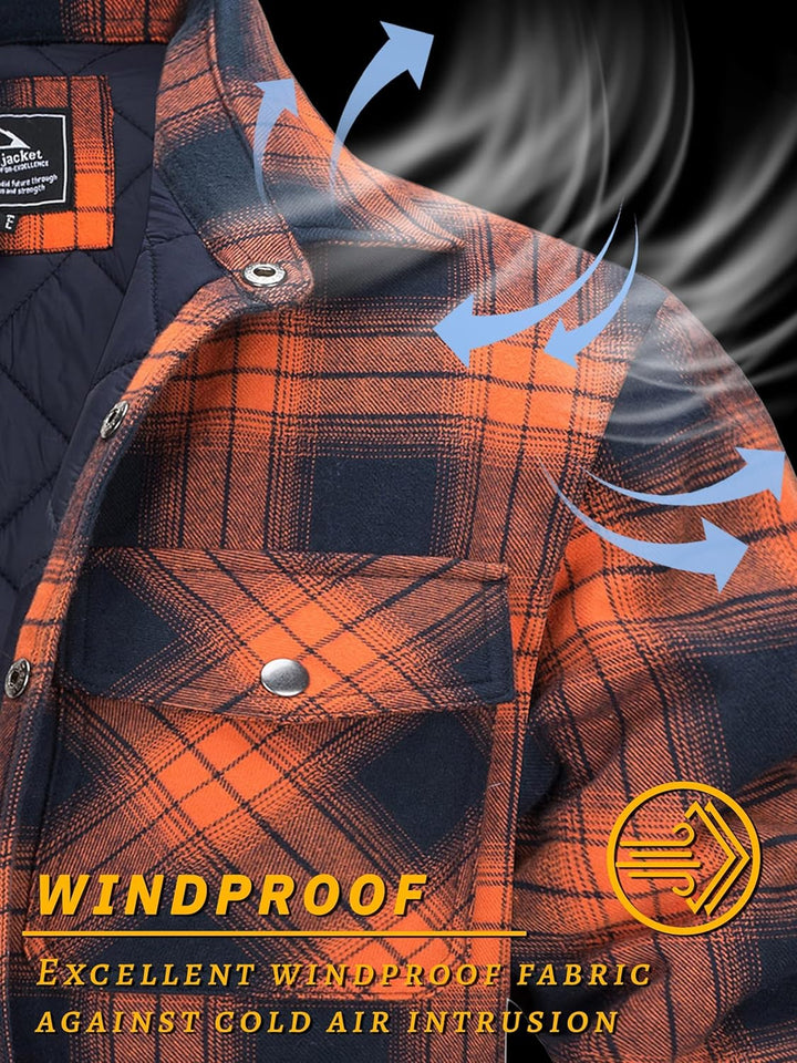 TACVASEN Herren Karierte Hemdjacke Flanellhemd Holzfällerhemd Thermohemd Jacke S Orange, S Orange
