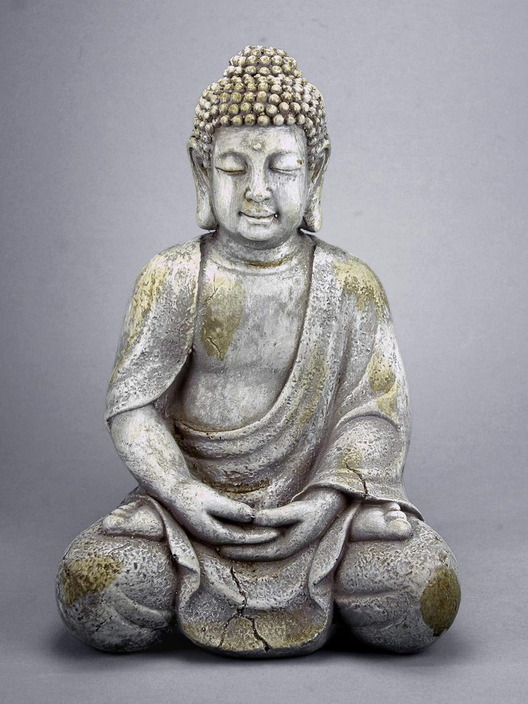 GeKi Trend Buddha Garten Figur 30,5 cm gross frostfest wetterfest grau Antik Stein-Optik Deko