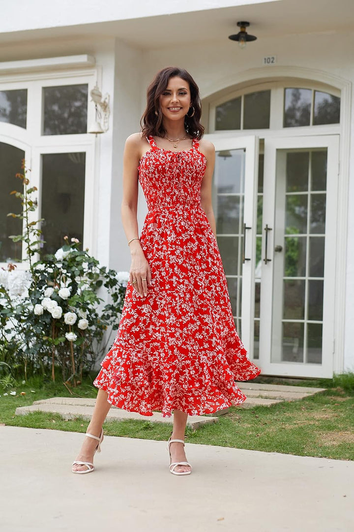 GRACE KARIN Damen langes Blumenkleid Ärmellos Spaghettiträger Cocktailkleid Casual Freizeitkleid Böh