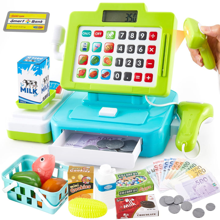 Spielzeug Kasse Kinder mit Scanner und Sound Kaufladen Zubehör für Kind ab 3 4 5 Jahren Moderne Supe