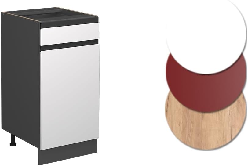 Vicco Küchenunterschrank R-Line, Weiss/Anthrazit, 40 cm J-Shape, ohne Arbeitsplatte Weiss Schubunter