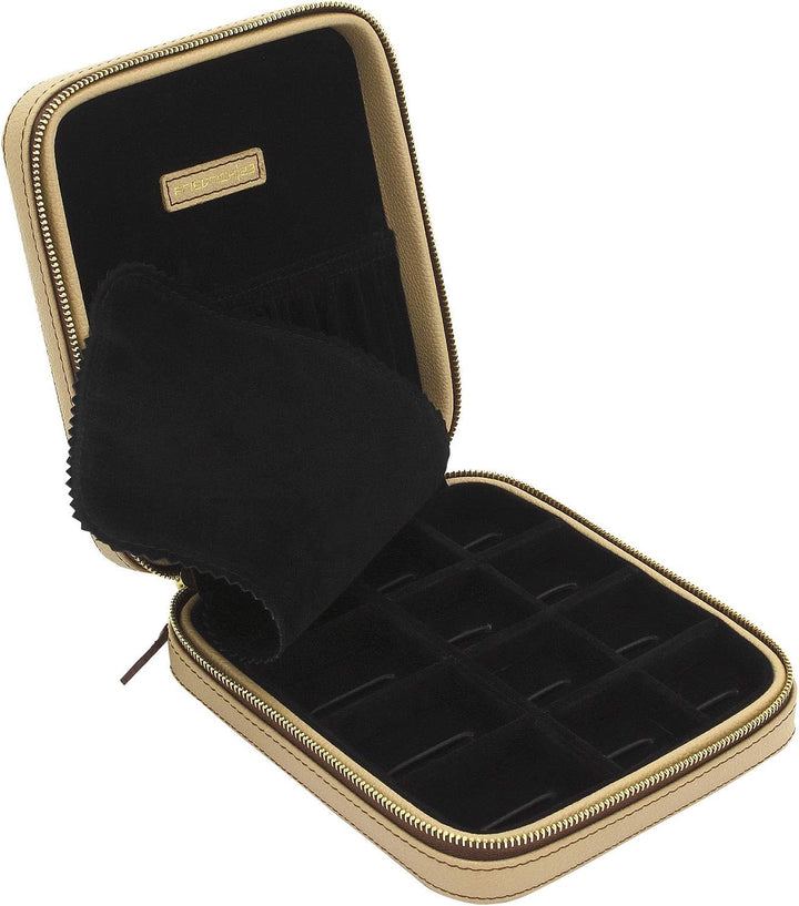 Friedrich|23, Reiseetui für Schmuck und Uhren, 15 x 16,5 x 4 cm, Feinsynthetik, Reissverschluss Beig