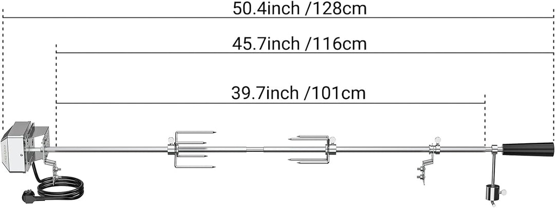 Onlyfire BRK-6012 Universal Grillspiess Set Drehspiess Ersatz Rotisserie Kit 114cm Lange, 12x12mm Se