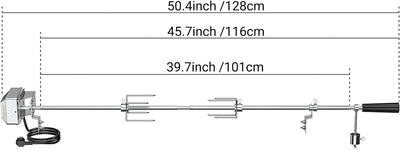 Onlyfire BRK-6012 Universal Grillspiess Set Drehspiess Ersatz Rotisserie Kit 114cm Lange, 12x12mm Se