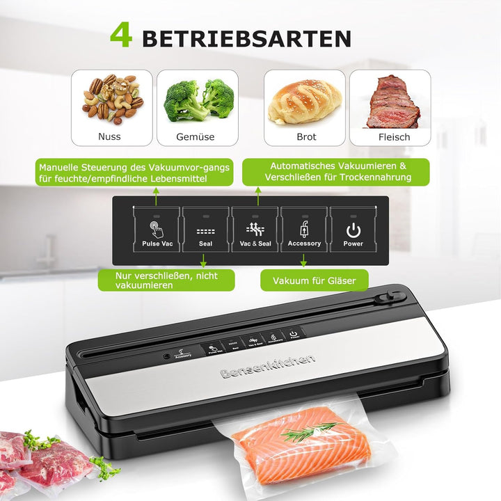 Vakuumiergerät, Multifunktions-Vakuumierer mit 50 Vakuumbeutel und 1 Vakuumrolle, Eingebautem Cutter