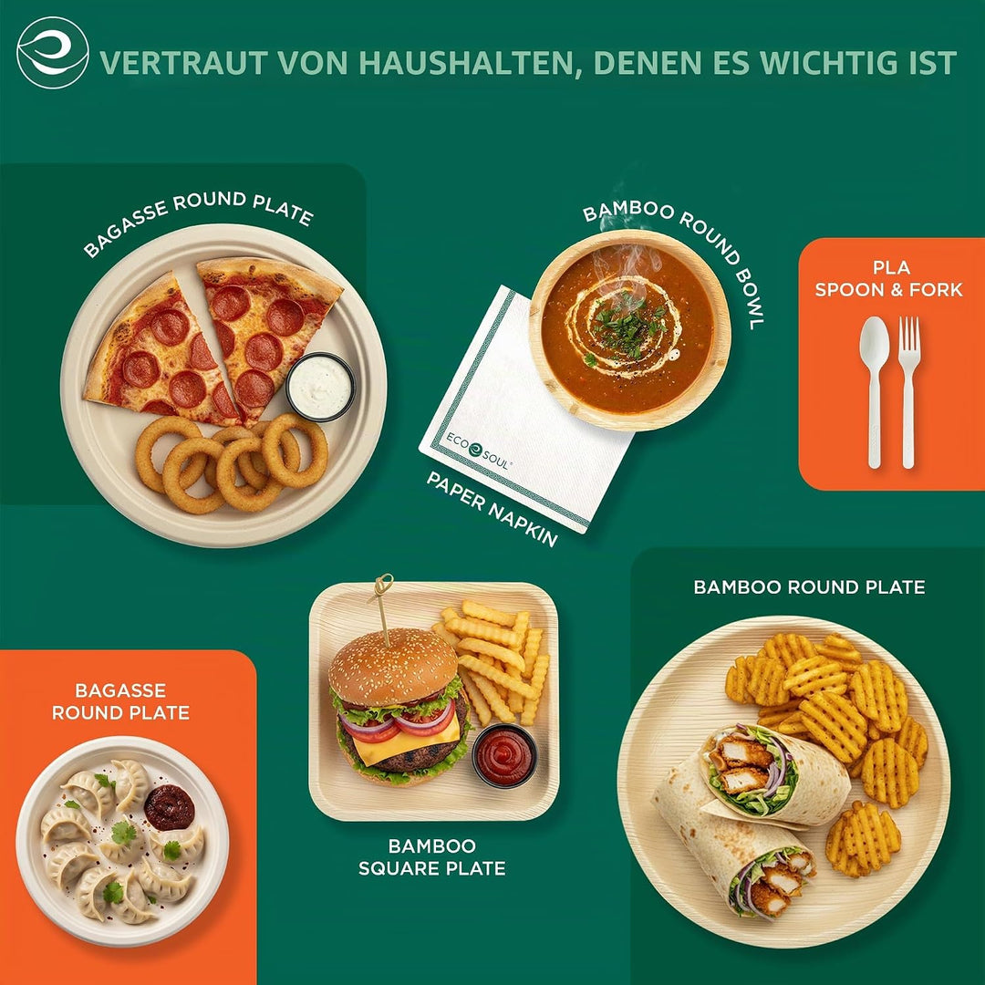 ECO SOUL 100% kompostierbare 15 cm, quadratische Palmblatt Teller [200 Stück] |Premium Palmblatt Ges