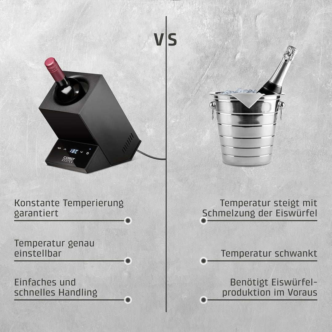CASO WineCase One Black - Design Weinkühler für eine Flasche, Temperaturbereich von 5-18°C, für Flas