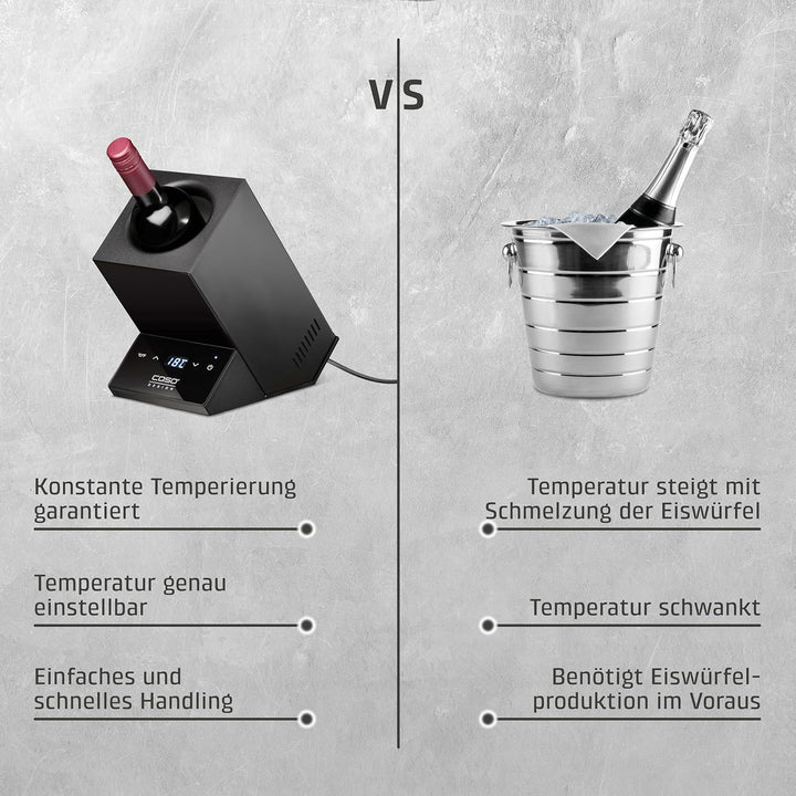 CASO WineCase One Black - Design Weinkühler für eine Flasche, Temperaturbereich von 5-18°C, für Flas