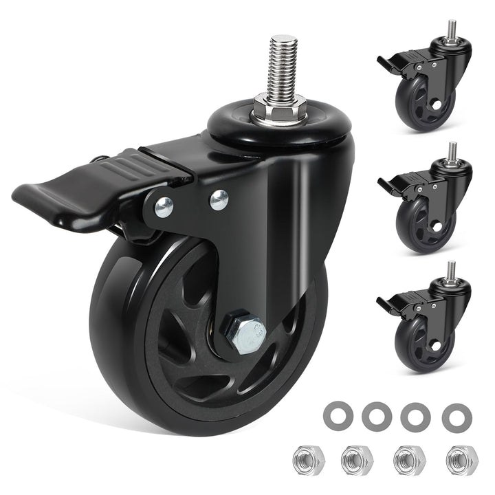 Lenkrollen 100MM mit Bremse, 4er set Möbelrollen mit M12 x 1,75 x 30mm Schraube bis 550KG, keine Spu
