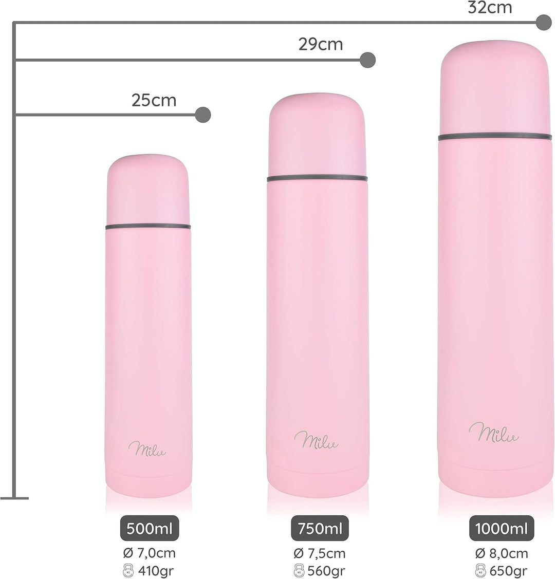 Milu Thermosflasche Thermoskanne Isolierflasche 1L, 750ml, 500ml - Isolierte Edelstahl Trinkflasche,