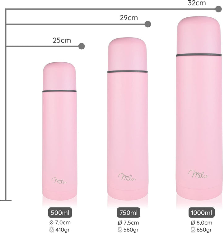 Milu Thermosflasche Thermoskanne Isolierflasche 1L, 750ml, 500ml - Isolierte Edelstahl Trinkflasche,